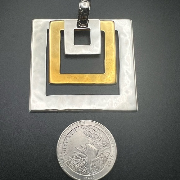 Robert Lee Morris RLM Studio Sterling 925 & Brass Modernist Square Pendant - Picture 2 of 10